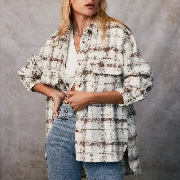 12th Tribe Jackets & Blazers - 12th Tribe Hotel California Beige Plaid Jacket